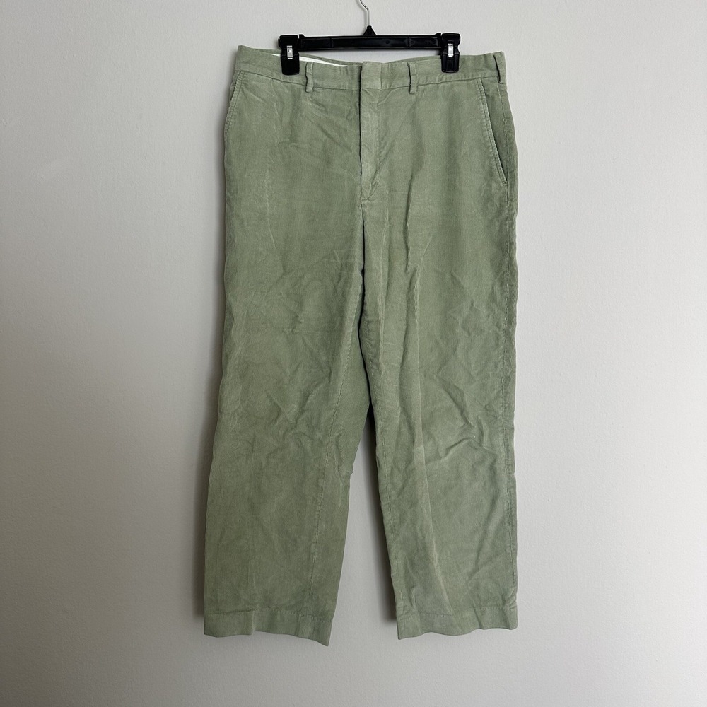 Lands End Mens Sage Green Corduroy Pants Straight Leg 35x28 Cotton Chinos